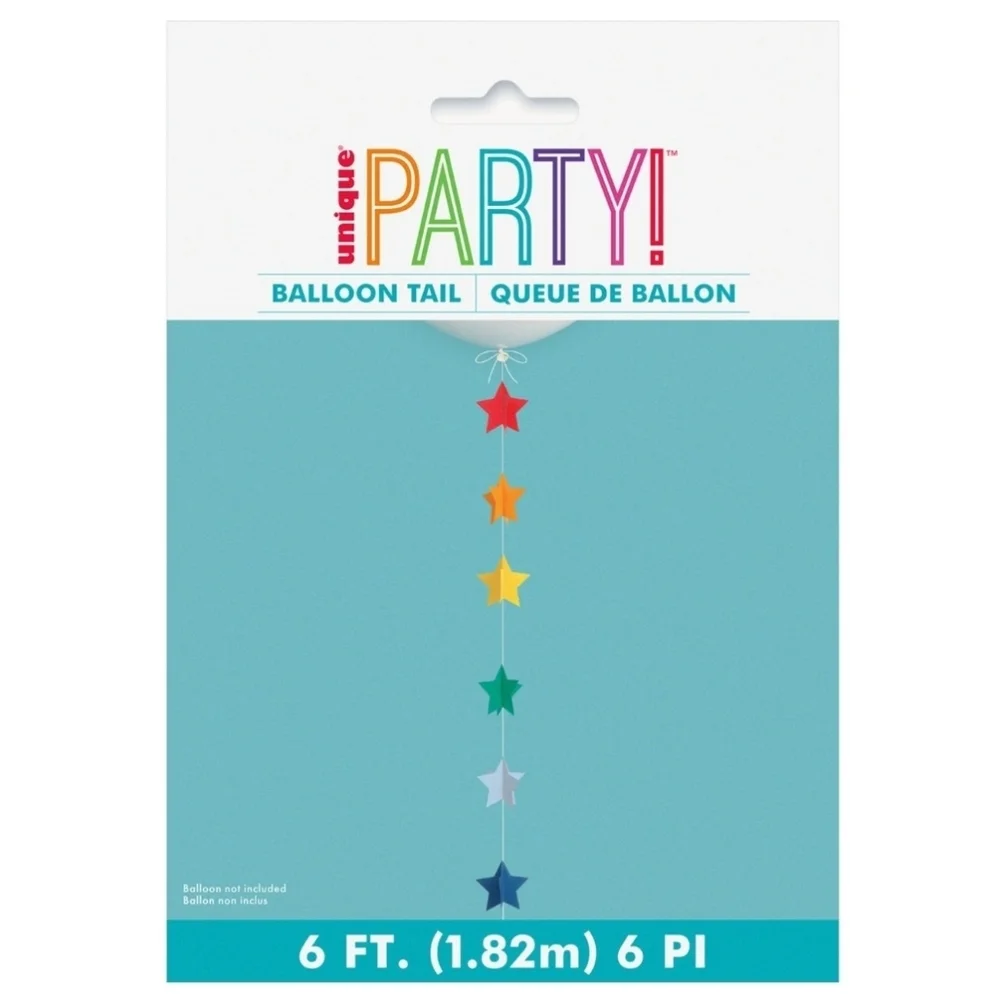 Unique Party Paper Star Rainbow Balloon Tail 6 Ft